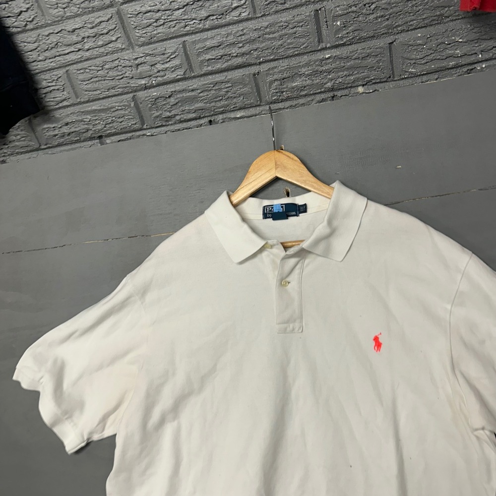 Polo Ralph Lauren Mens XL TALL White Short Sleeve Polo Shirt Orange Pony Logo